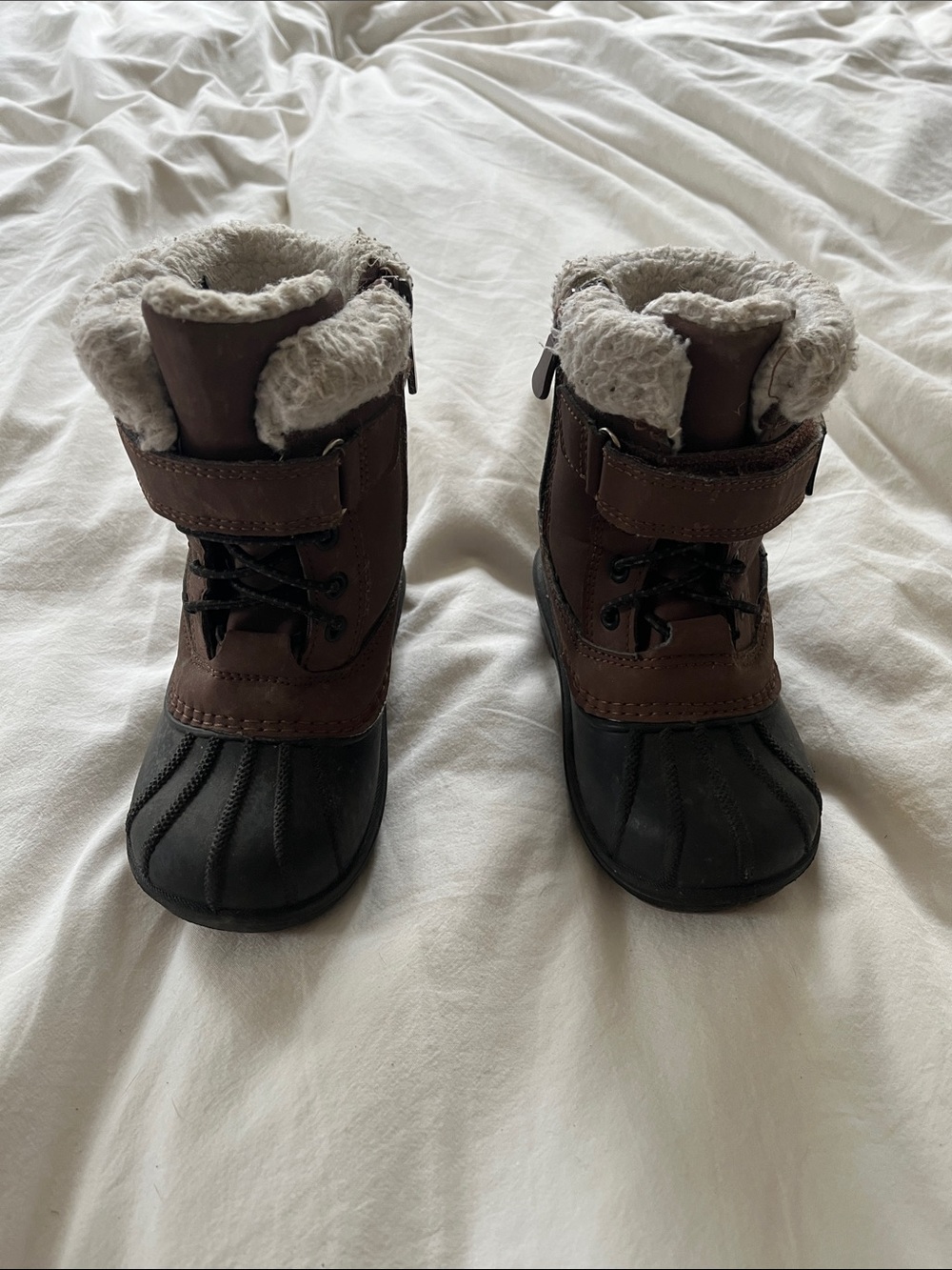 Cat & Jack Brown and Black Kids Snow Boots with Faux Fur Cuff